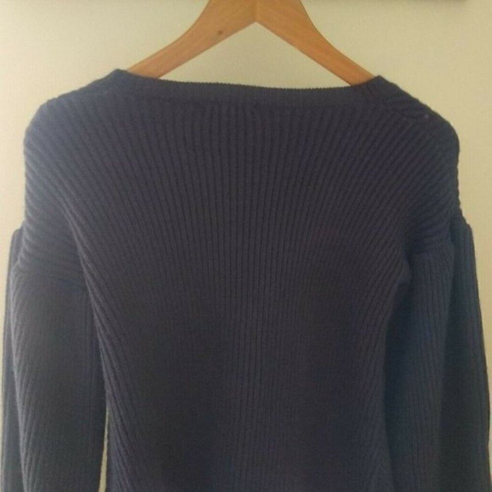Maisie Nordstrom Navy Blue Bishop Sleeve Cropped Ribbed Sweater Medium - Picture 8 of 12